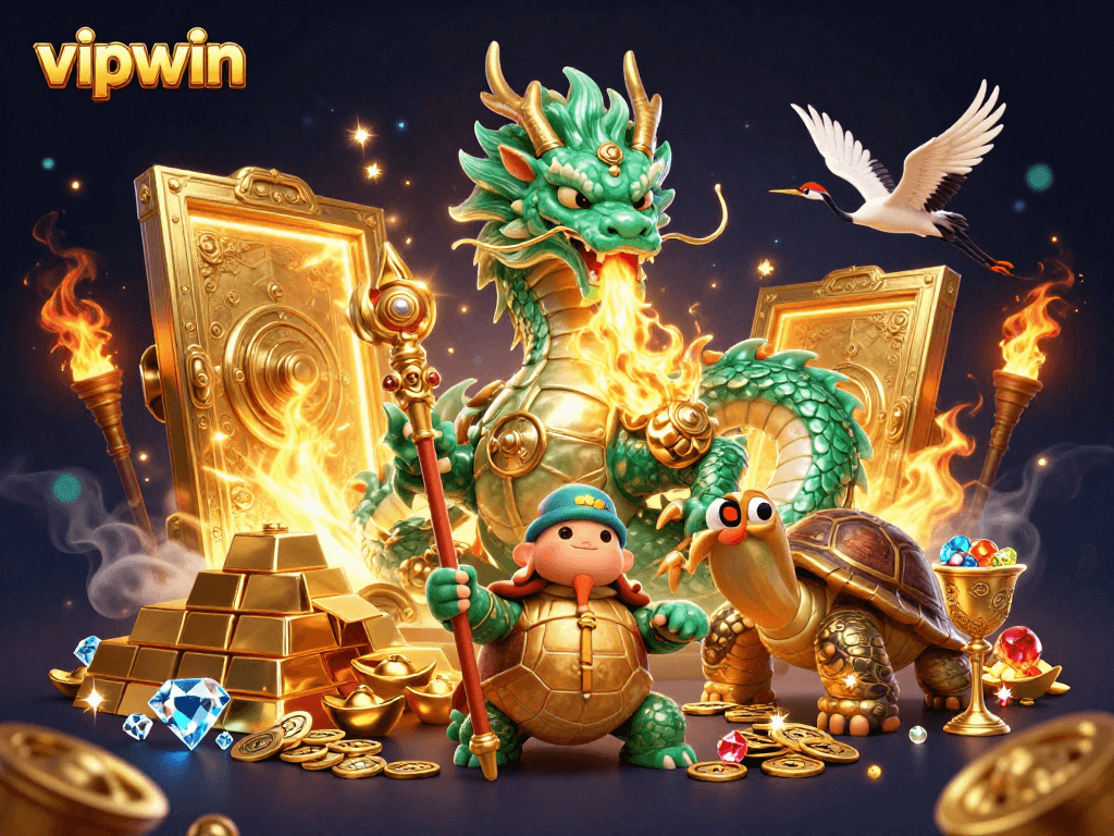 Experience exciting gameplay at vipwin featuring a jade dragon and lucky elements bursting with treasures.