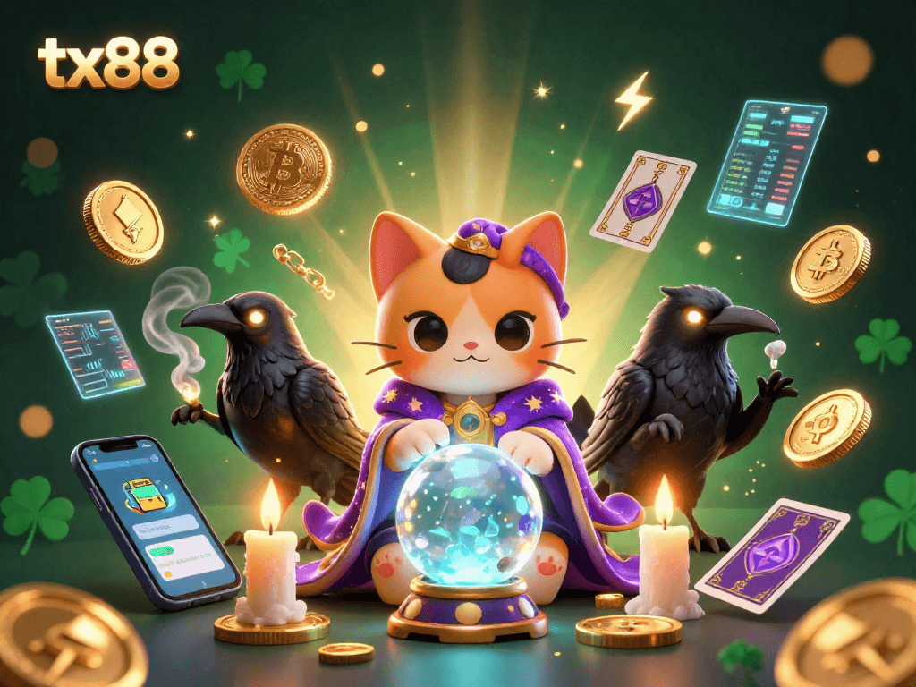Unleash winning strategies at tx88 with vibrant casino-themed characters and crypto elements.