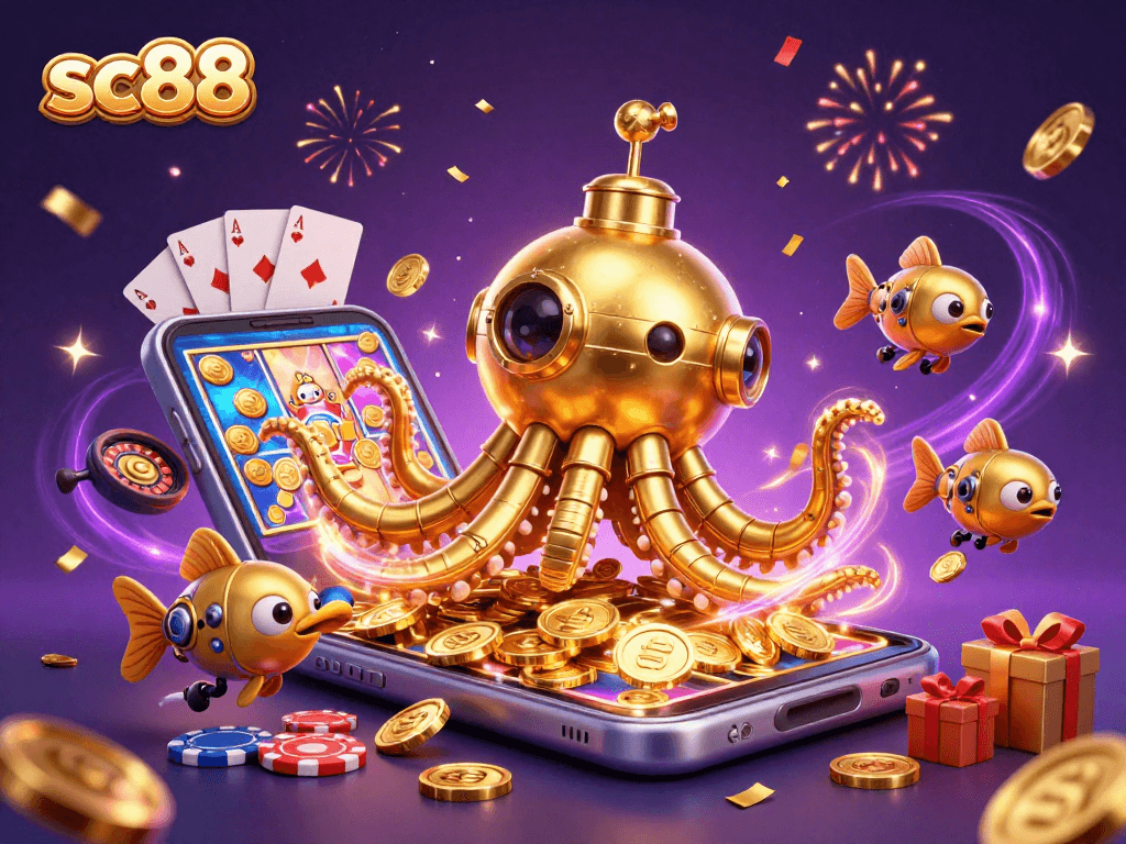 Win big with sc88 in this vibrant casino illustration of an exciting underwater adventure.