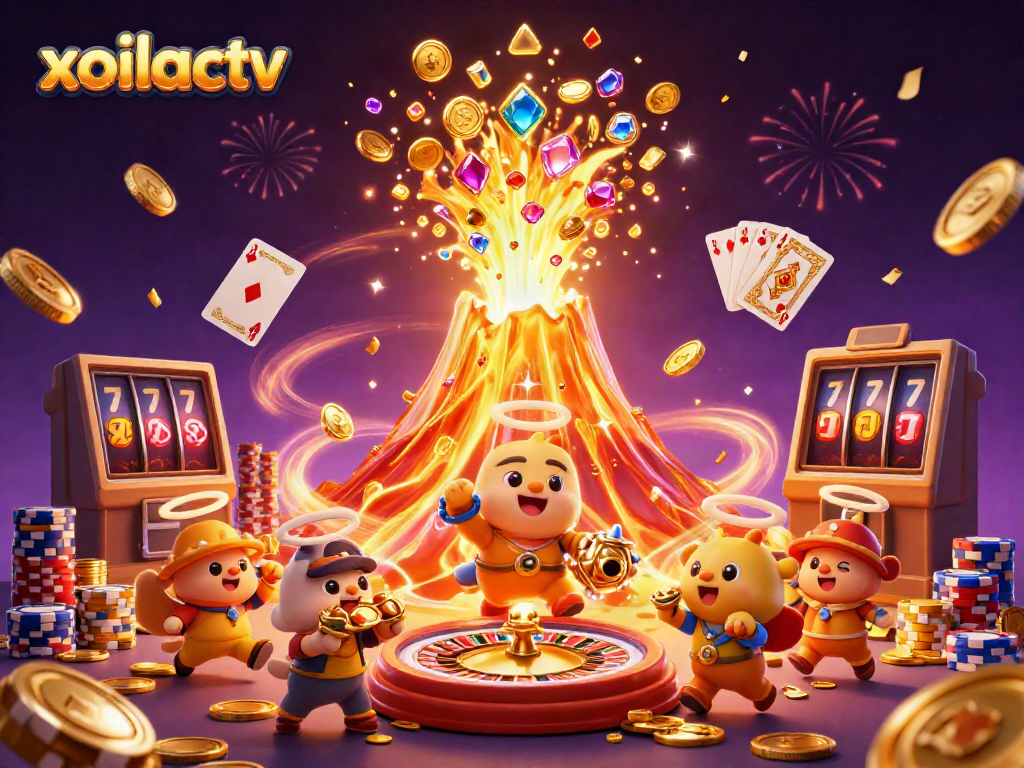 Experience thrilling casino excitement with xoilactv's golden volcano, treasure, and dynamic game elements!