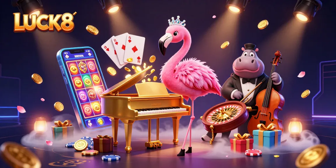 LUCK8 mang đến không gian sôi động của sòng bạc với chim hồng Flamingo và hà mã chơi nhạc.