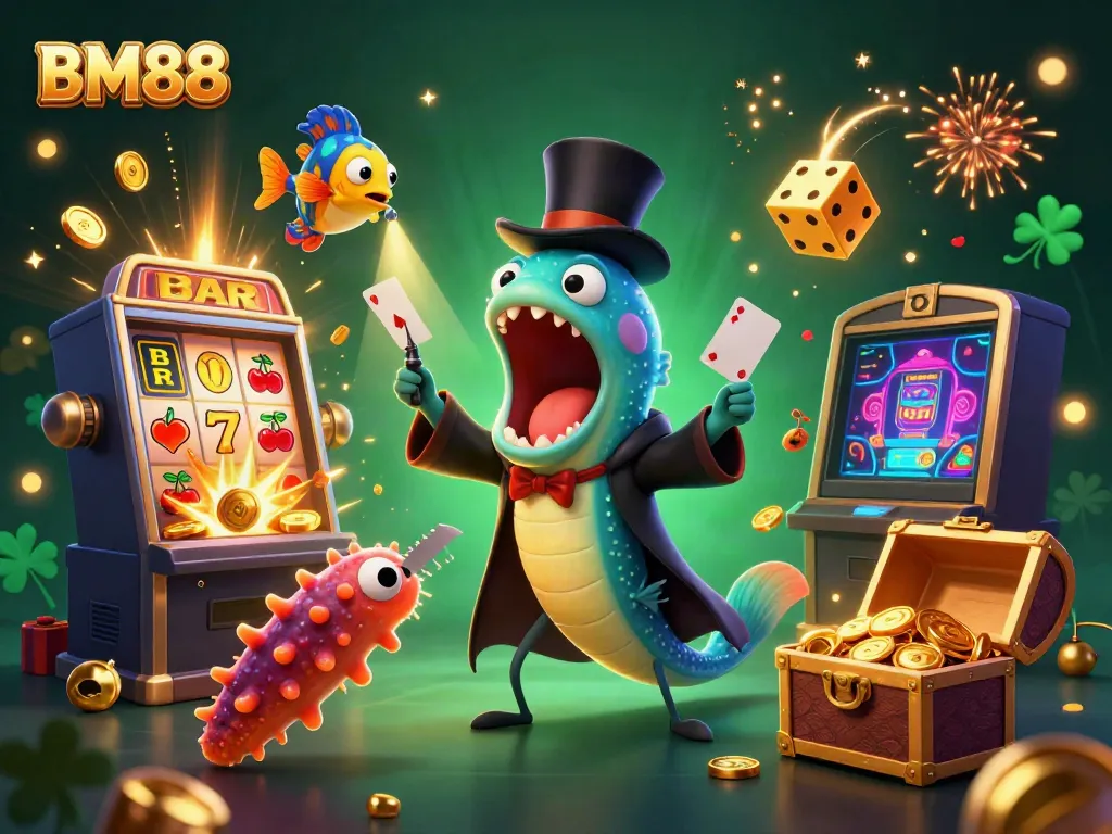 Experience the excitement of BM88 in a vibrant casino scene with animated sea creatures.