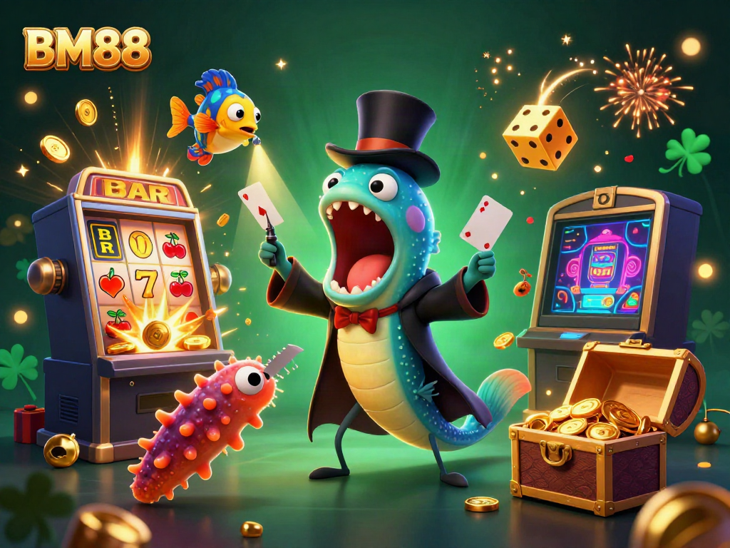 Experience the excitement of BM88 in a vibrant casino scene with animated sea creatures.