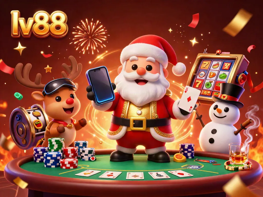 Enjoy exciting jackpots at lv88 with Santa Claus and friends in a vibrant casino environment.