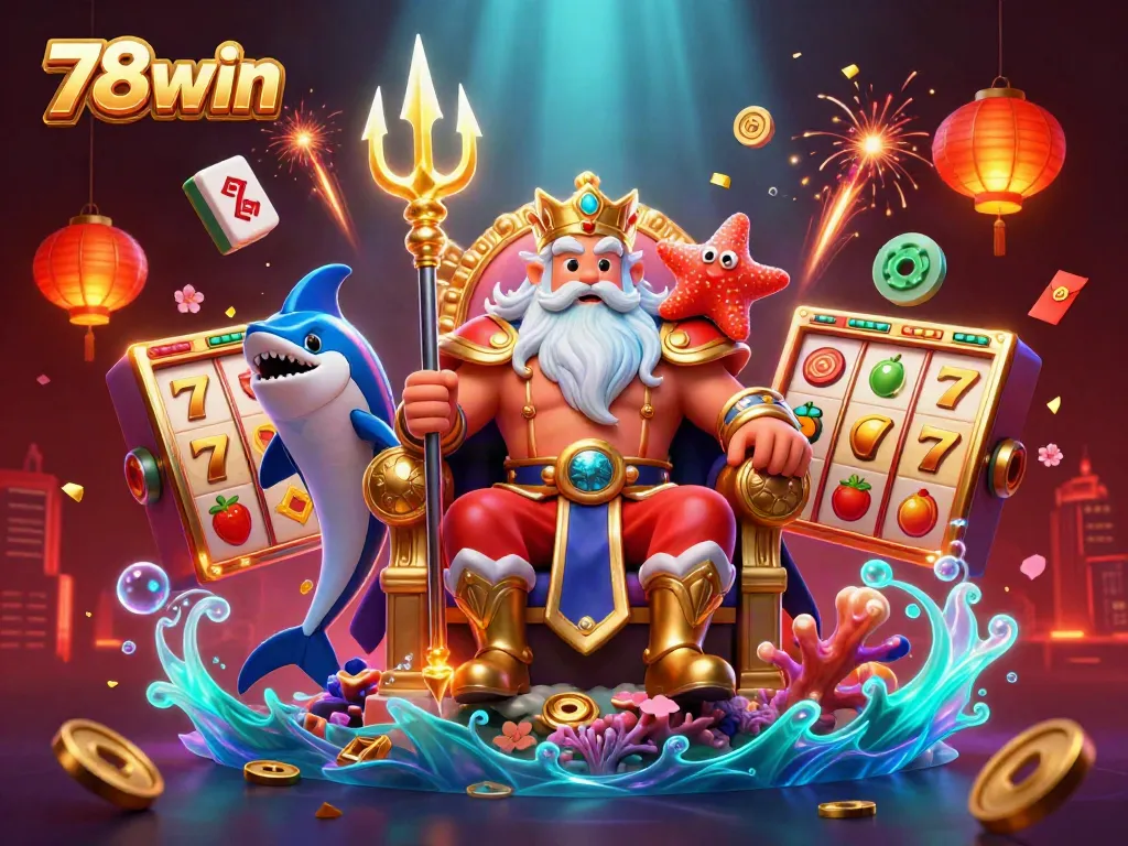 Experience the thrilling world of 78win with colorful slot machines, fish games, and vibrant casino elements.