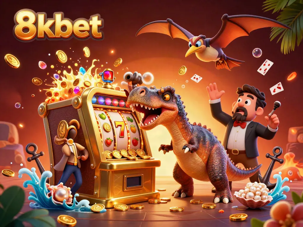 Engaging 3D illustration of 8xbet with characters celebrating a jackpot win alongside casino elements.