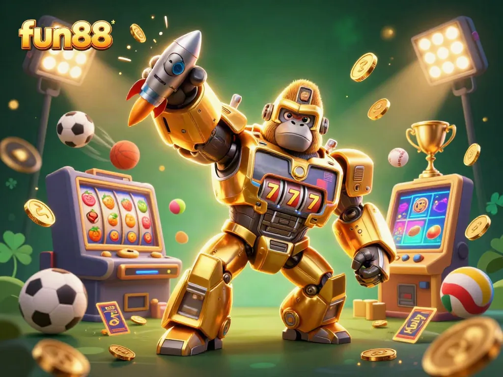 Experience thrilling gaming action with fun88 in a vibrant 3D casino setting.