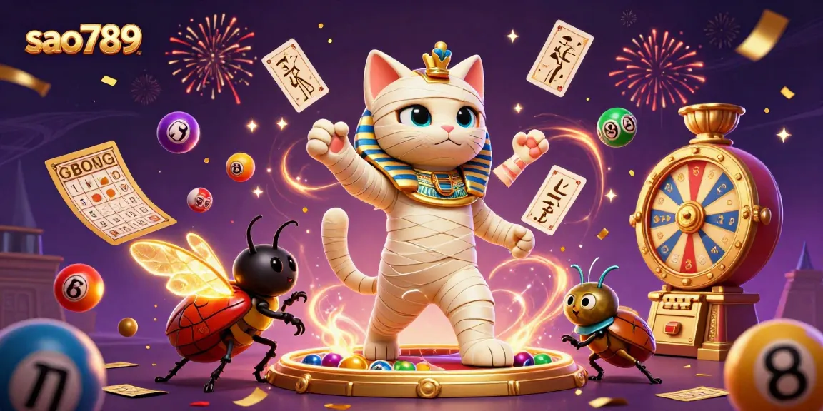 Sao789 attracts players with a golden sarcophagus bursting with casino excitement.