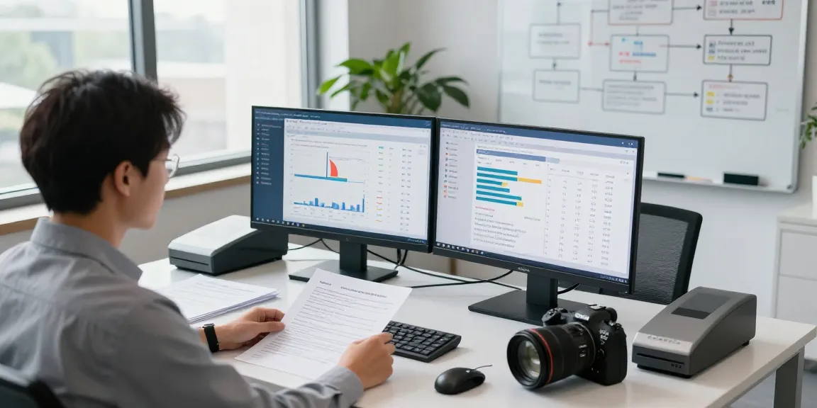 Compliance analyst performing document fraud detection analysis in a modern office environment.