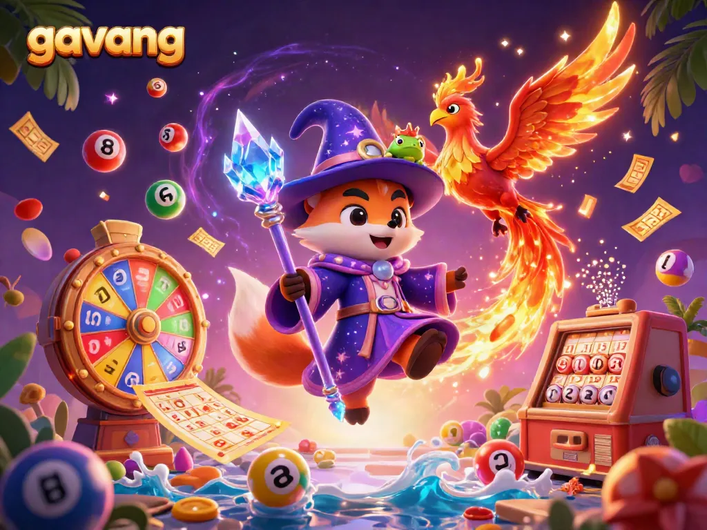 Experience the magic of gavang with a wizard fox and phoenix amidst dynamic gambling elements.