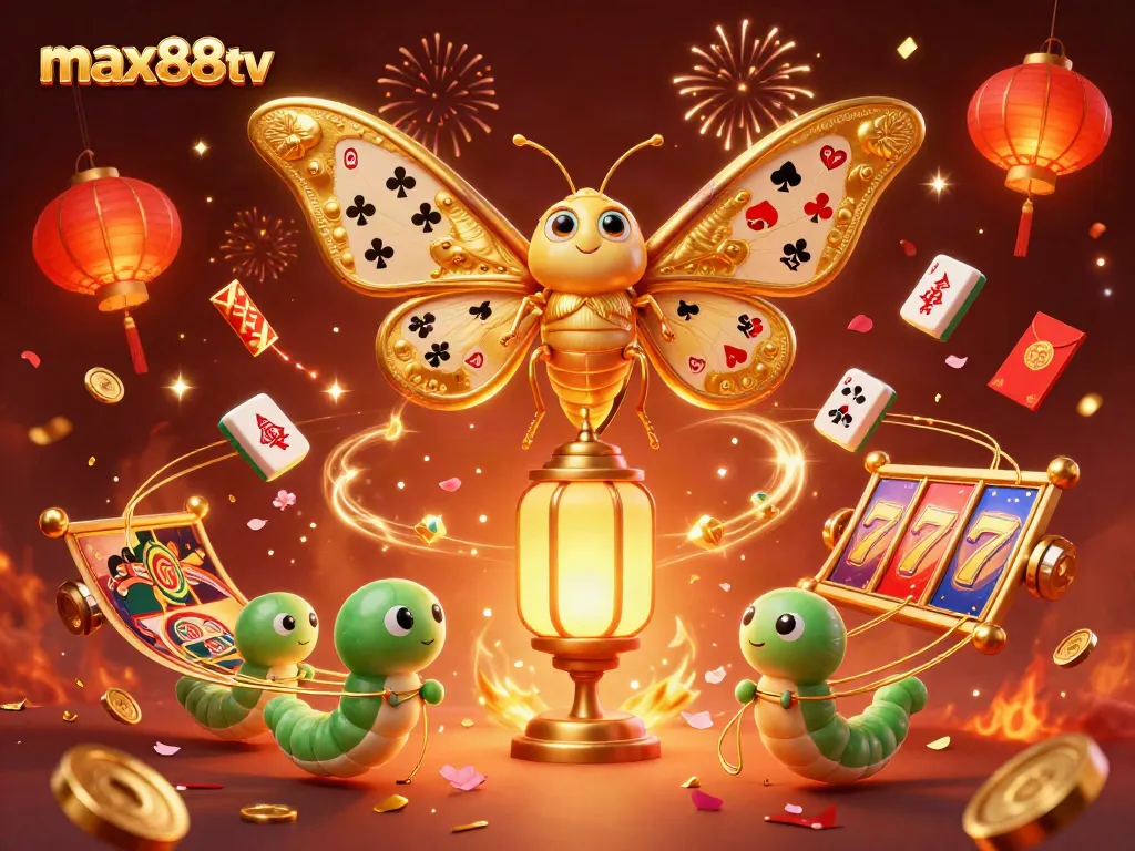 Experience winning moments with max88tv in an ultra-detailed 3D casino illustration filled with vibrant elements.