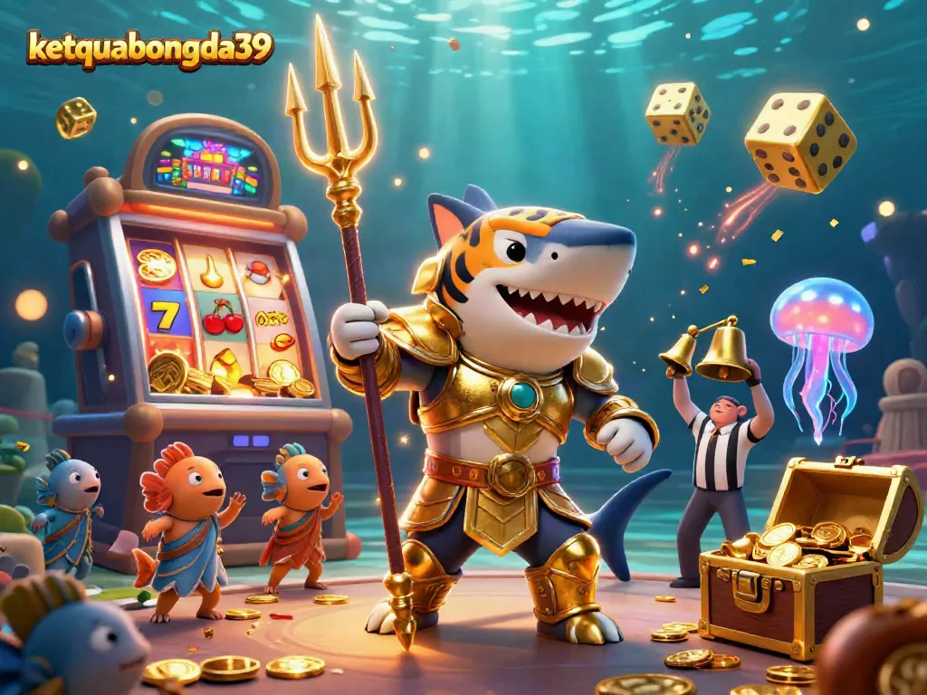 Experience thrilling gaming action with ketquabongda39's vibrant underwater casino scene featuring a golden shark and rich slot symbols.