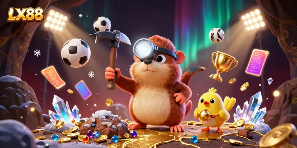 Experience the thrill of betting with LX88's energetic treasure hunt in an exhilarating casino environment.