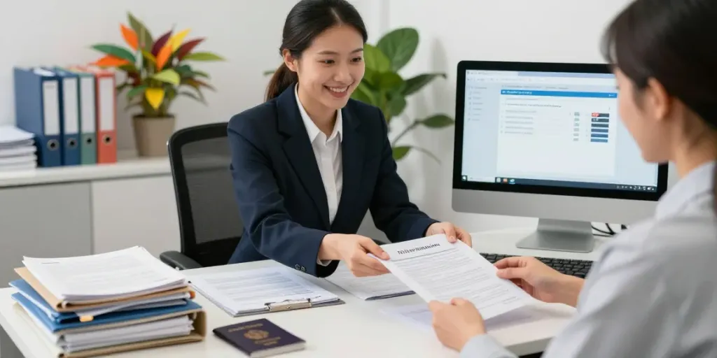 Apostille Toronto service with professional notary assisting clients with document processing in a modern office.