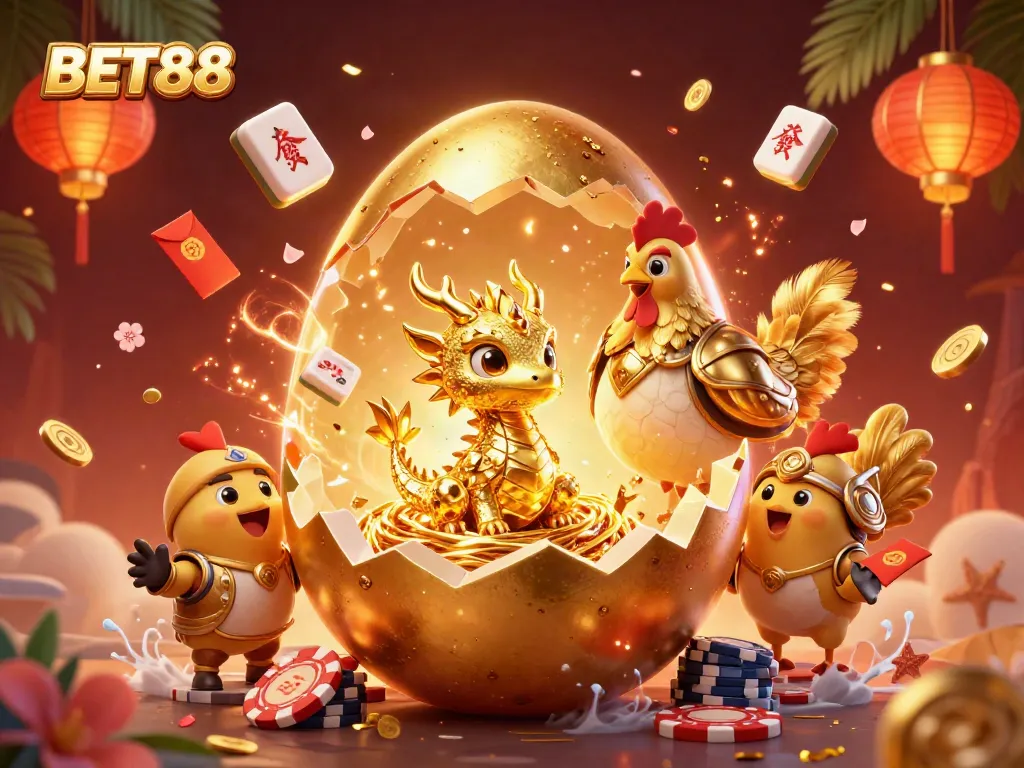 BET88 đặt cược vào những khoảnh khắc may mắn với hình ảnh rồng vàng và tiền xu hấp dẫn.