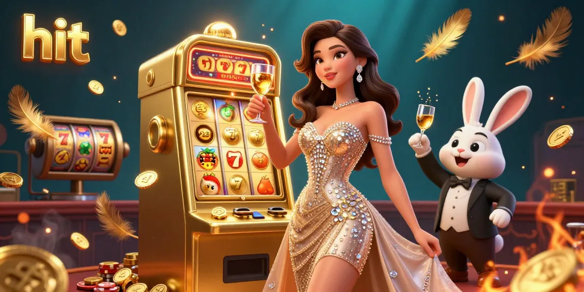Experience the thrill of winning at the hit jackpot slot machine, with a glamorous atmosphere and a playful croupier.