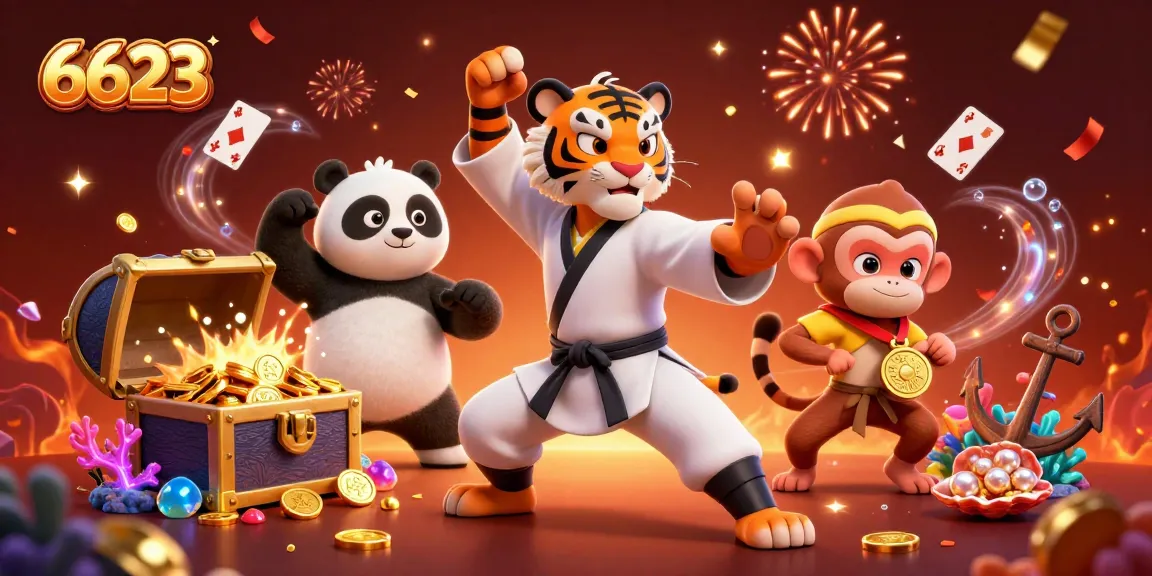 Engage in thrilling gameplay at 6623 with vibrant visuals of characters celebrating and winning amidst exciting casino elements.