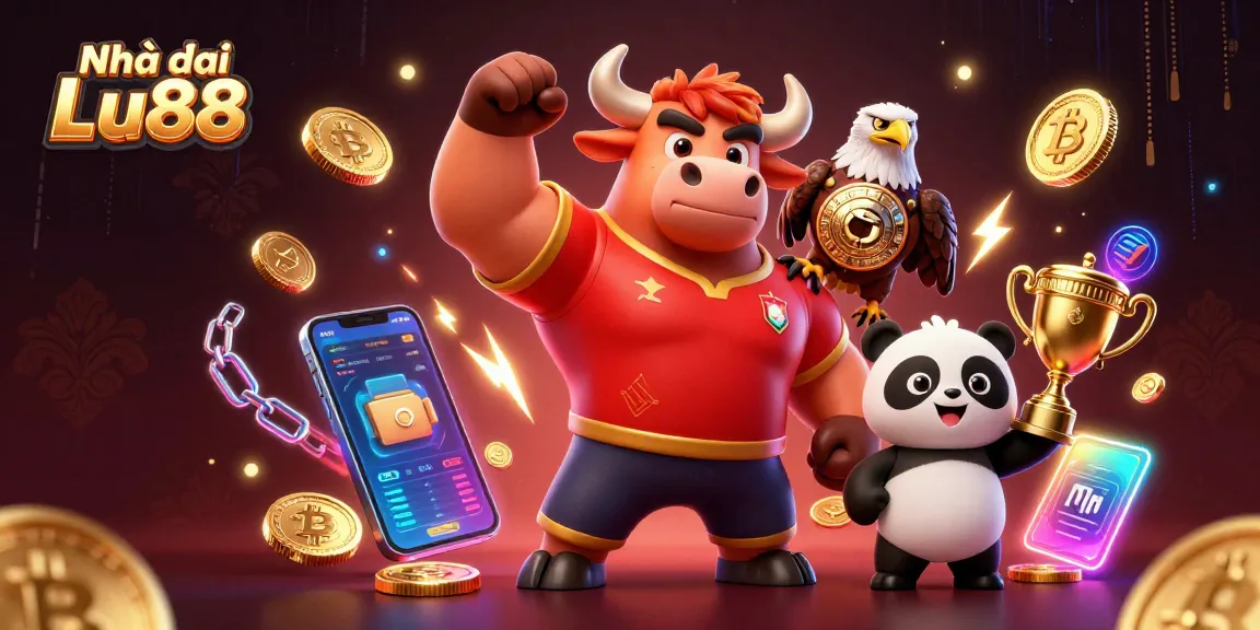 Bet on chances at Nhà cái Lu88 with immersive 3D gambling mascots and crypto elements.