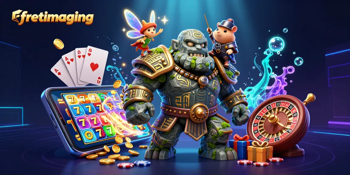 Experience immersive slots gameplay with fretimaging's magical golem, hamster knight, and sparkling elements.
