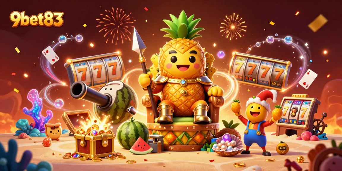 Experience exhilarating gameplay with 9bet83's vibrant casino scene featuring a golden pineapple king and dynamic game elements.