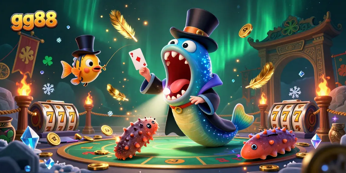 Engaging gg88 casino scene with magical characters performing tricks amidst stunning gaming elements.