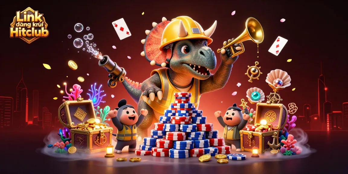 Experience winning strategies with Link đăng ký Hitclub in a vibrant casino-themed digital illustration.