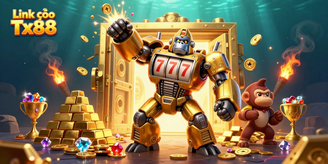 Spin and win with Link vào Tx88 in this vibrant 3D casino scene packed with treasures and excitement.