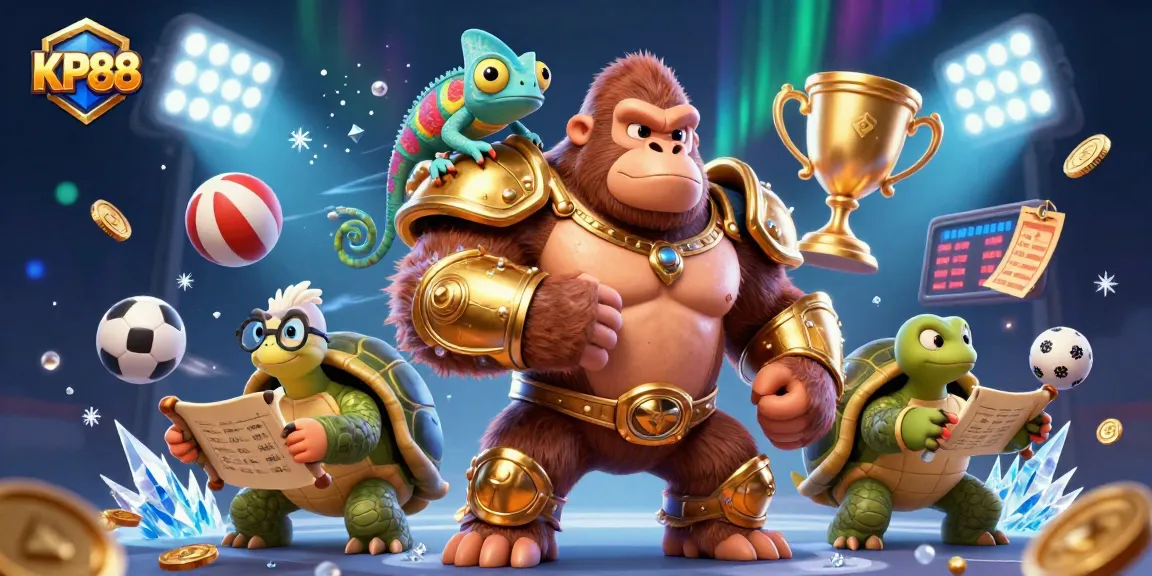 Win big at KP88, where powerful characters meet dynamic sports betting elements in a lively casino scene.