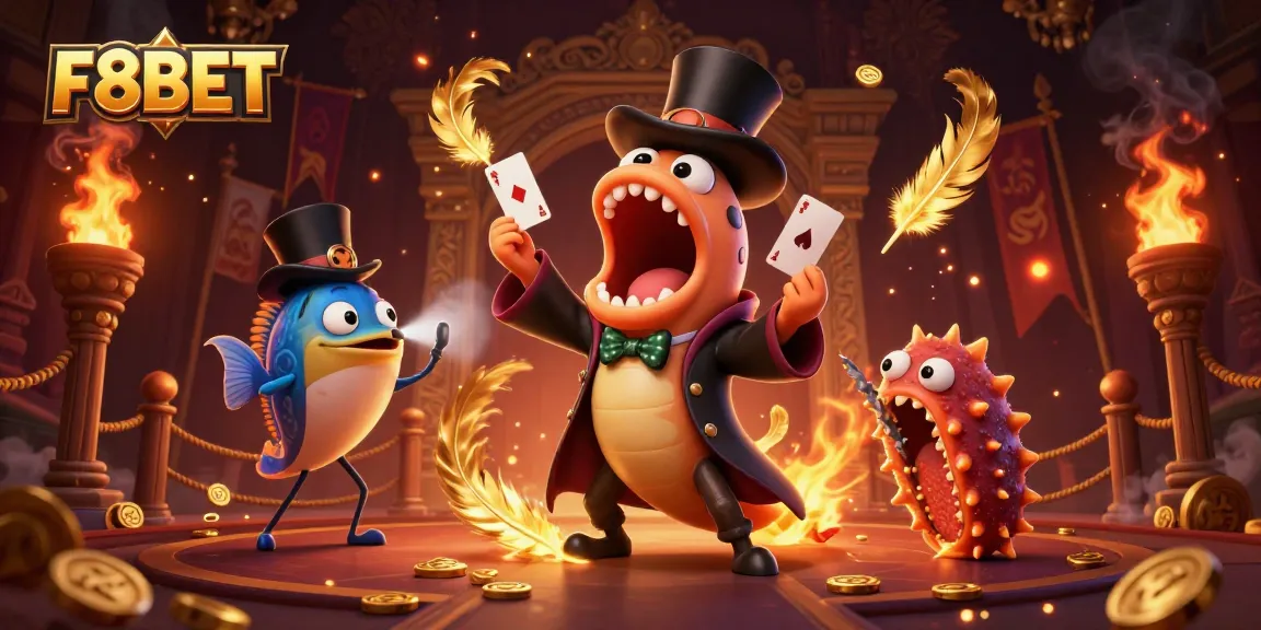 Experience thrilling adventures at F8BET with a captivating deep-sea magical act, showcasing vibrant casino elements.