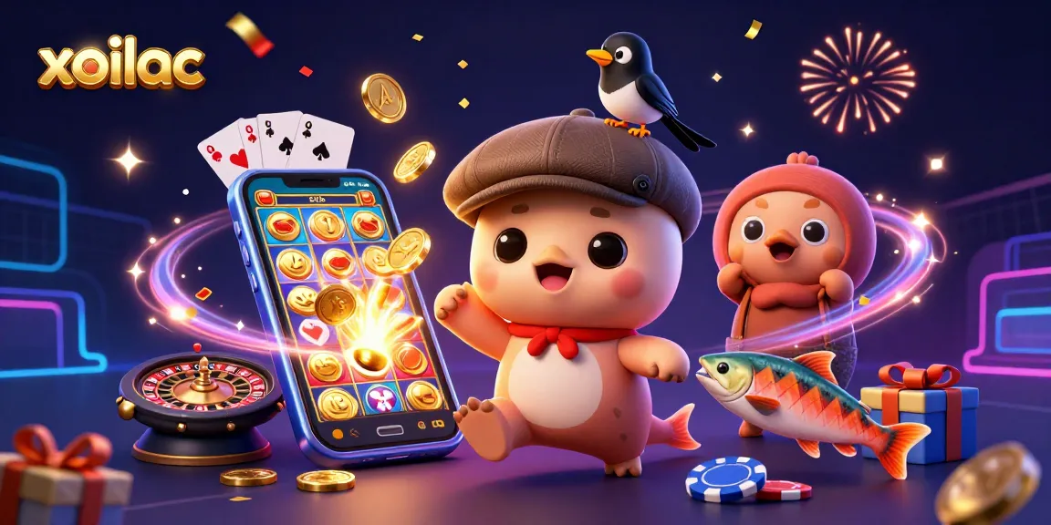 Engage with exciting xoilac slots and gambling action through vibrant, joyful visual elements.