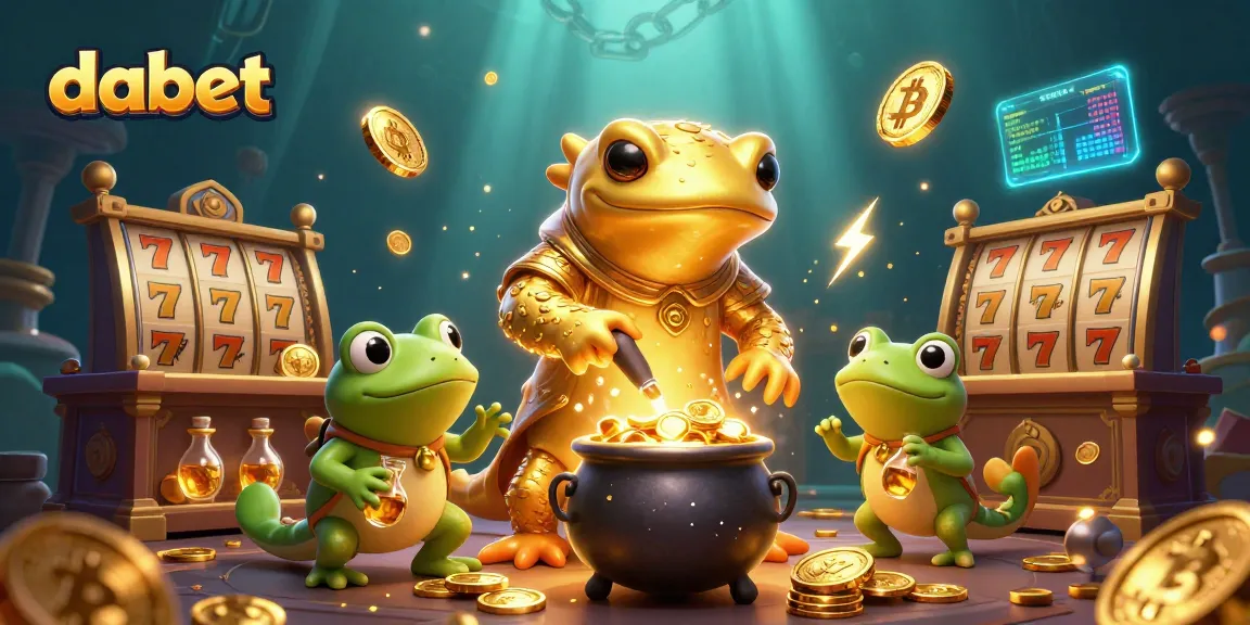 Dabet casino illustration featuring a golden salamander alchemist transmuting coins and slot reels in a magical scene.