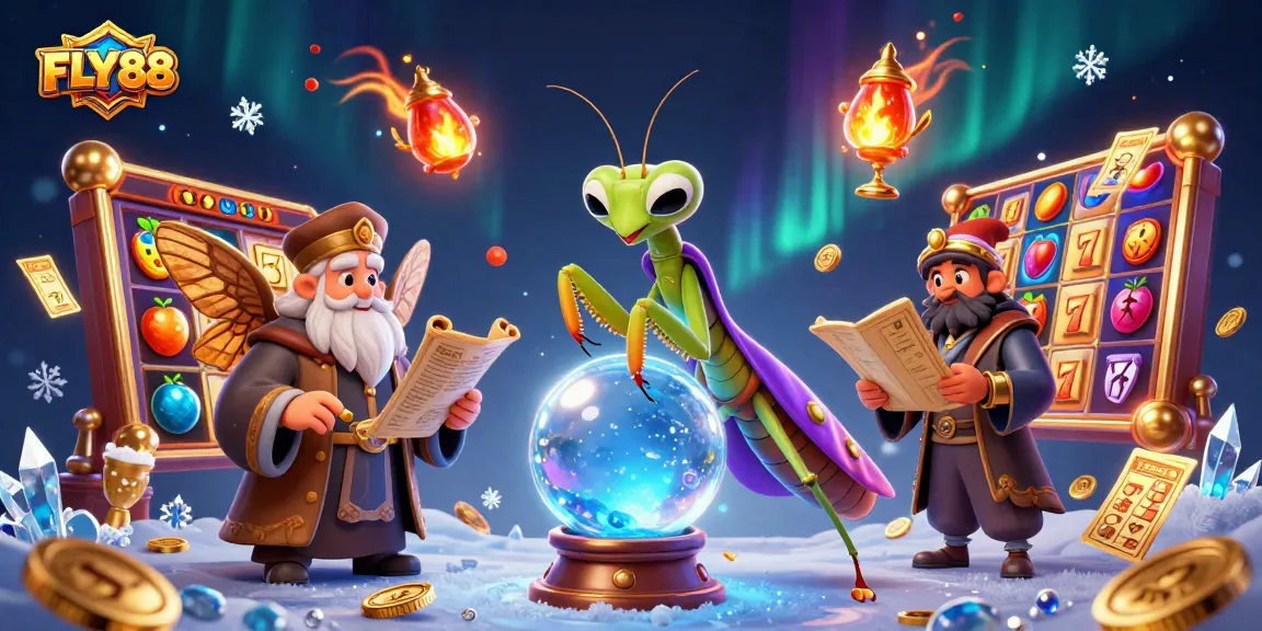 FLY88 players engaging with exciting slot games in a vibrant, mystical 3D casino scene.