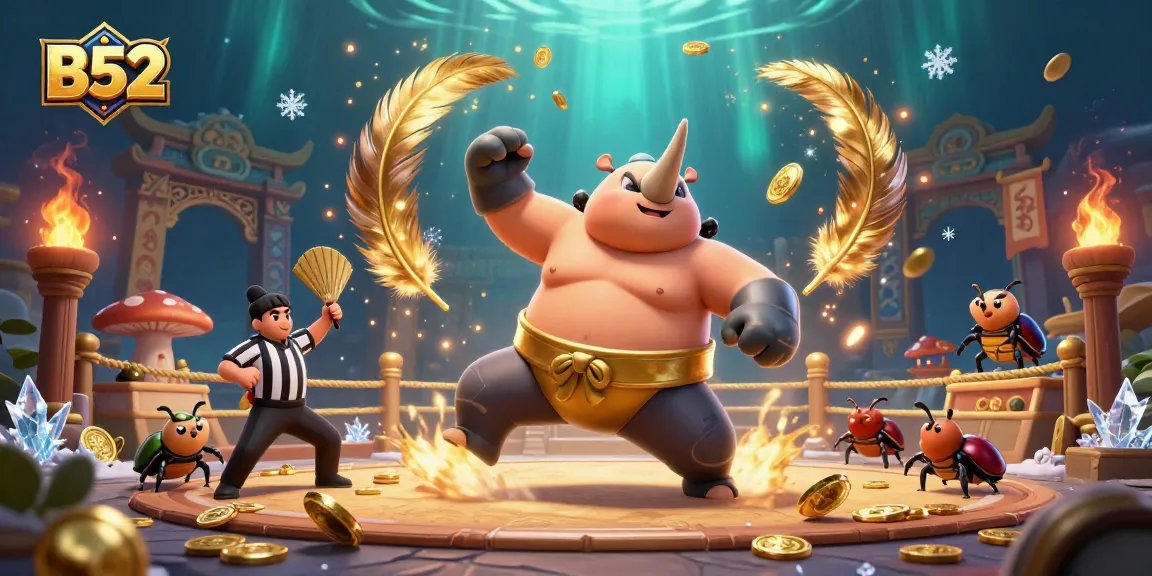 B52 champions compete in a vibrant sumo-style betting arena, showcasing unique casino action.