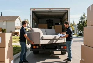Expert apartments movers loading furniture into a truck in Calgary, showcasing an organized moving process.