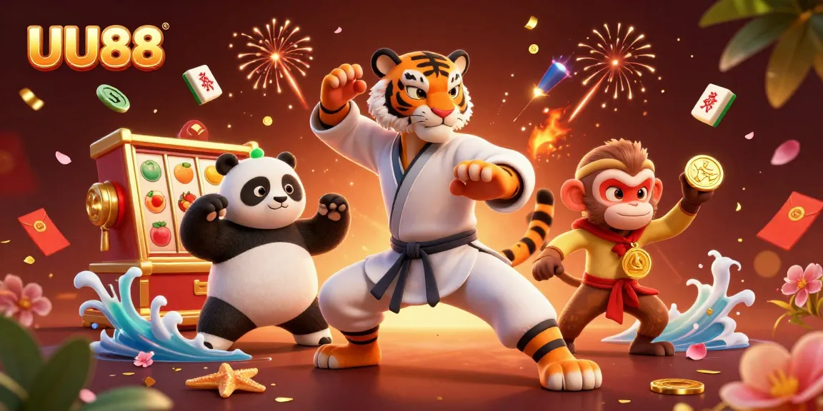 Experience the thrilling action at UU88 with joyful characters in a vibrant casino scene.