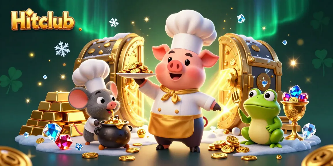 Hitclub showcases exciting gameplay as cartoon characters challenge luck with gold coins and treasures.
