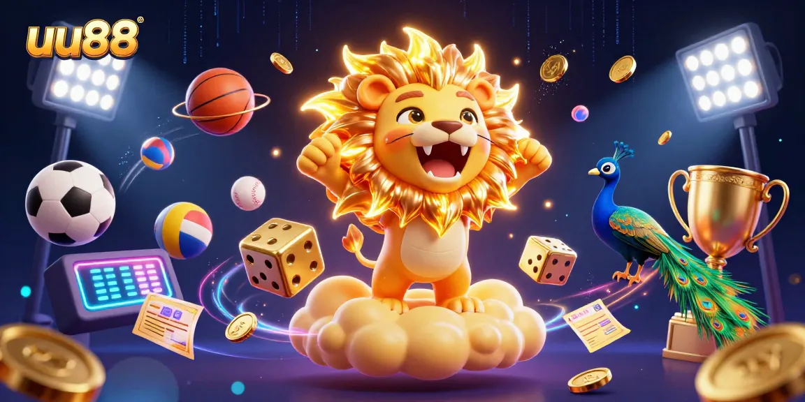 Experience thrilling gaming with uu88's vibrant 3D casino scene featuring sports and games.
