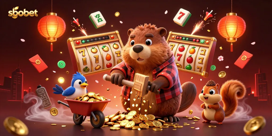 Experience sbobet exciting online gaming with a whimsical 3D scene of the adorable beaver and friends.