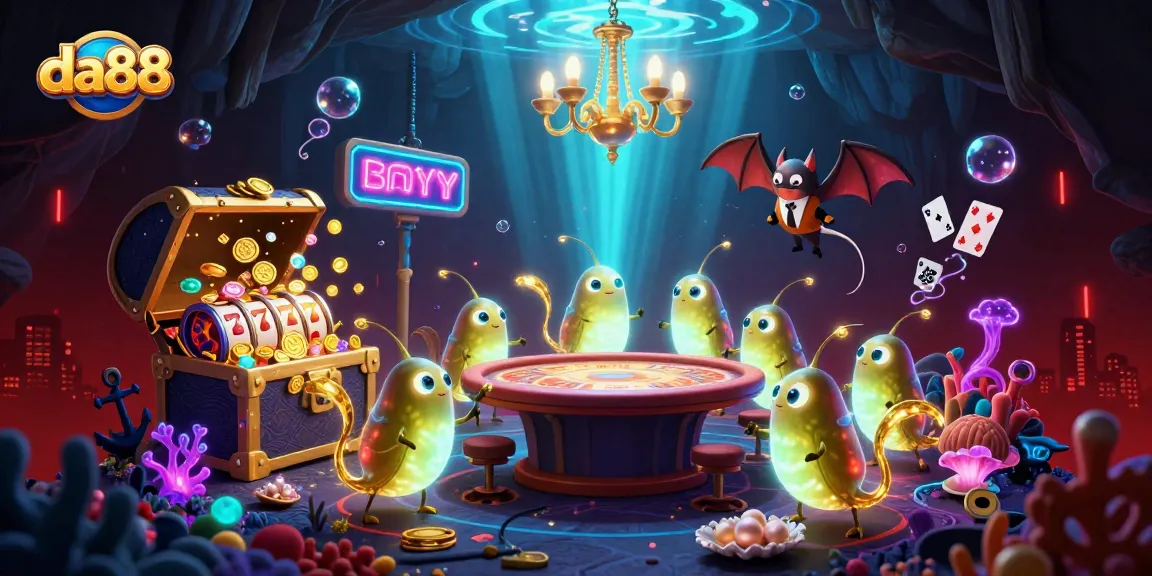 Experience the da88 casino adventure with animated glowworms lighting up the scene and burst of treasures.