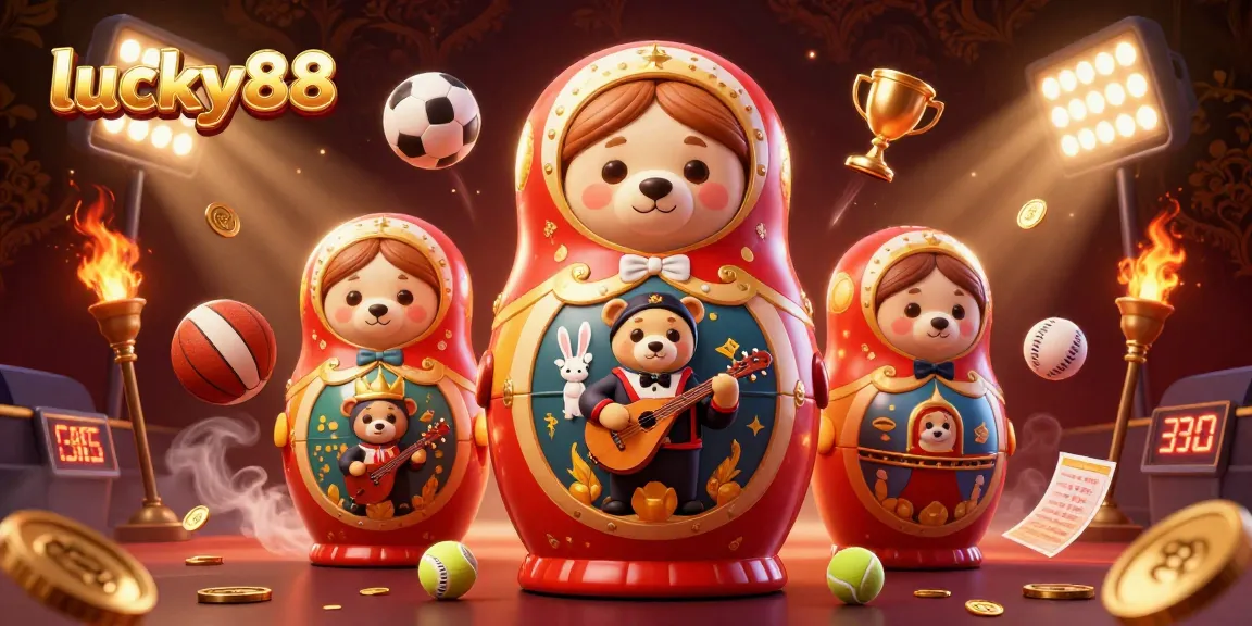 Engage with lucky88's thrilling casino atmosphere, featuring lively cartoon characters and dynamic sports elements.