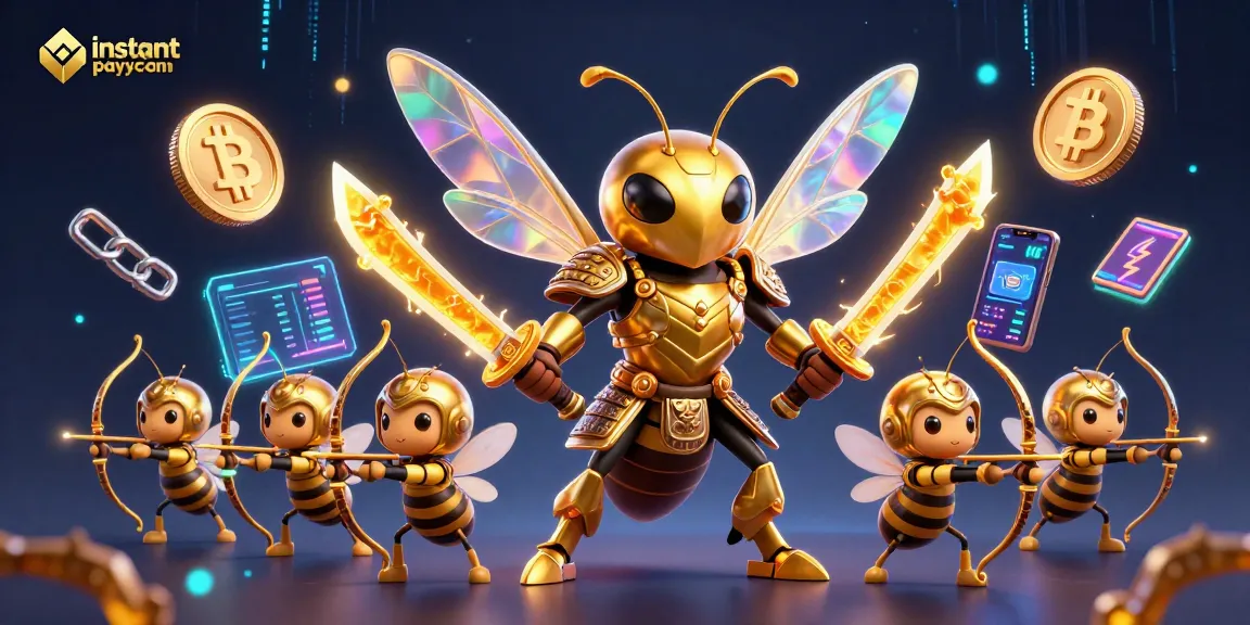Engage with the instant payout casino experience featuring dynamic cartoon elements and vibrant crypto graphics.