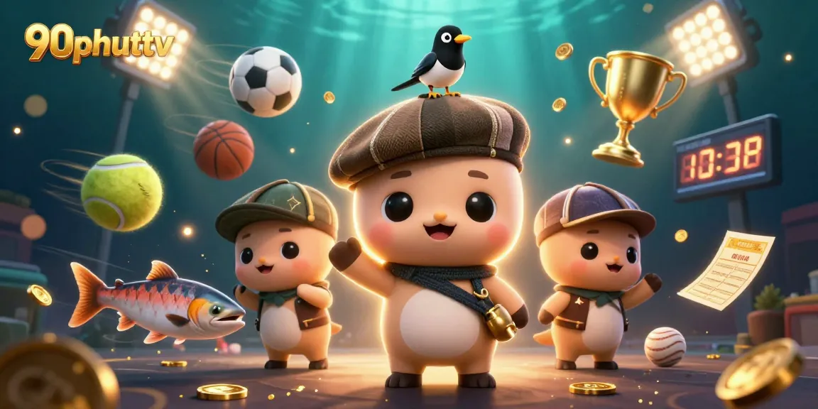 Experience thrilling betting action at 90phuttv with vibrant sports elements and dynamic characters.