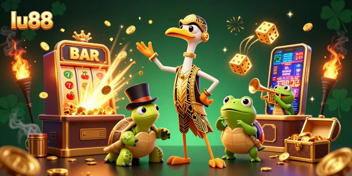 Spin the reels at lu88 with a lively 3D casino scene featuring exciting games and vibrant characters.