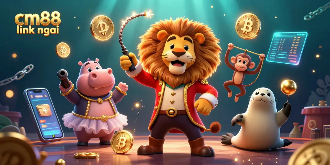 Experience the thrill of cm88 link mới in this vibrant 3D casino scene filled with delightful characters and crypto elements.