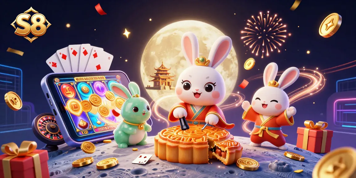 S8 players win big on online slots surrounded by festive casino elements and gaming action.