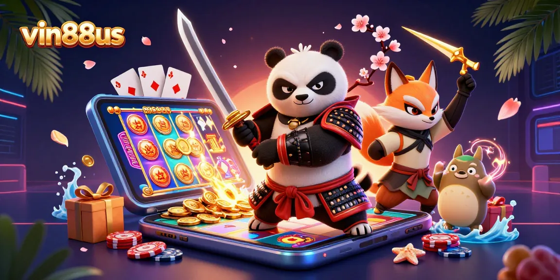 Engage in thrilling gameplay at vin88us with a samurai panda, ninja fox, and spirit tanuki.