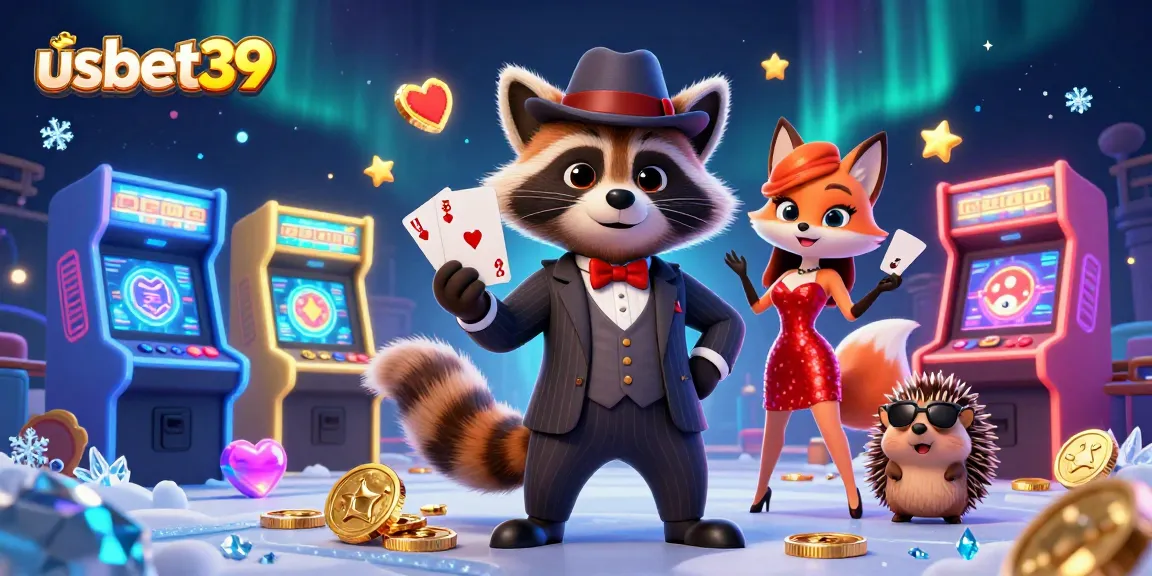 Win big with usbet39 in this vibrant 3D casino scene of fun characters and games.